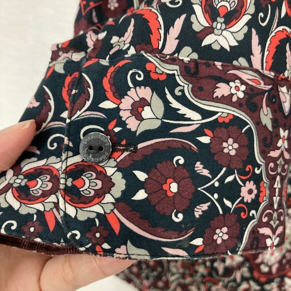 Foxcroft Red Black Floral Wrinkle Free 3/4 Sleeve Button Down size 16W Office - Picture 7 of 11